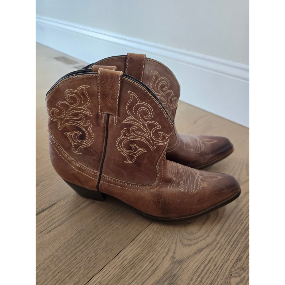 Bed Stu Brown Leather Western Ankle Boots Pointed Toe Stitched Distressed Size 6 - Picture 3 of 7